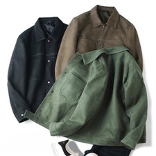 Hommes Faux Daim Veste Vintage Style Manteau Court Bouton Solide Affaire Élégant