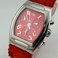 TechnoMarine Swiss Quartz Watch Men 100m Silver Red Barrel Chronograph New Batte