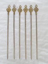 Tarzan Inox Set 6 Vintage Kebab Skewers NEW in Box! Stainless Brass Tops Turkey