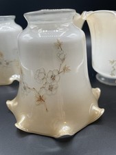 VTG Painted Glass Lamp Shades Gold Lustre Flowering Branch 2” Fitter Set of 4