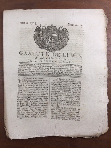 Gazette liège 1794 - liège,