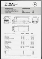 Mercedes-Benz 711D Van Specifications 1991-92 UK Market Single Sheet Brochure