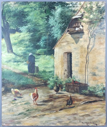 Ancien tableau poules coq - ancien, coq"