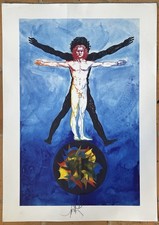 MEN'S VITRUVE LITHOGRAPH LEONARDO DA VINCI SIGNED MORETTI PENCIL CIRCA 1970