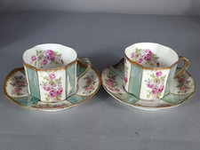 2 Antique Limoges Porcelain Tea Cups Decorated with Roses Early 1900s C645