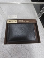 Vintage Amity Men Black Cowhide Leather Bi-Fold Credit Card Wallet USA NIB 