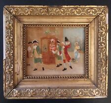 Huile sur Panneau 14x10 cm Tableau Encadré stuc bois 20x18 Scène de rue animée