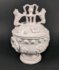 Wedding Cutlery Pot Earthenware Malicorne Emile Tessier Two Lions In The Cage