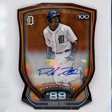 2015 Bowman Derek Hill TOP 100 ORANGE REFRACTOR AUTO /25 - Tigers - Marlins (RC)