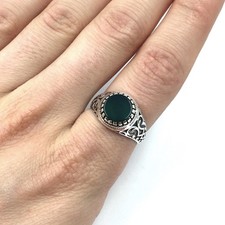Bague en argent 925 onyx vert bijoux pour hommes bague de sceau bague lisse 2...