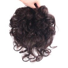 Women Short Curly Toupee 100% Human Hair Topper Clip in Hairpieces+Extended Tail