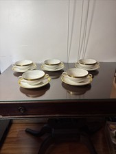 RARE Hutschenreuther 76444 Juwel Set Of 5 Cream Soup Bowls W/saucers Nvr Used