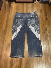Vintage Y2K Delf Trading Imperious Denim Jeans 40x32 Embroidered Wings grunge 