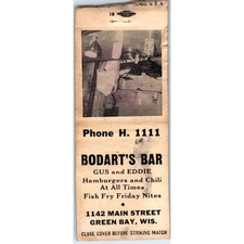 Bodart's Bar Gus & Eddie Green Bay WI Vintage Matchbook Cover SD4-Y17