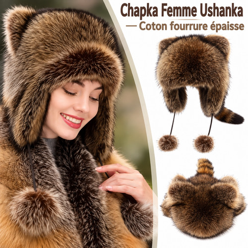 Chapka femme fourrure raton - fourrure,