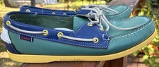 Sebago Docksides Boat Shoes Men's 12 Green Blue Yellow Leather 2-Eye Casual Deck
