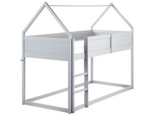 Lit d'Enfant à Mi-Hauteur 90 x 200 cm Sommier à Lattes en Bois de Pin Gris 