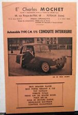 1945-1957 Charles Mochet Microcar Sales Sheet - French Text