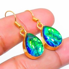 Boucle d'oreille verte triplette opale pierre précieuse argent 925 plaqué or ...