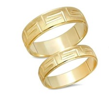 14K Solide or Jaune Grec Clé Mariage Bande Bague Parure Assorti Lui et Elle