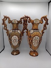 Lot de 2 Vases en céramique signée Herculaneum – Décor Floral