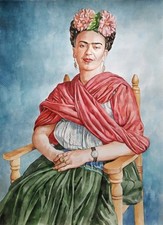 11,69 × 16,06" Frida Kahlo ~sitting~ watercolor SIGNED and DATED