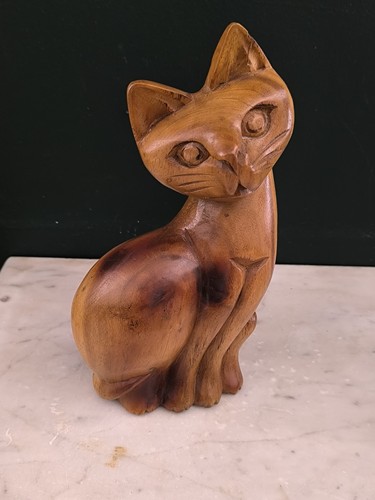 Ancienne statue chat - chat, bois