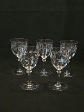 5 antique wine glasses cut crystal Art Deco 1920 + 5 free port glasses