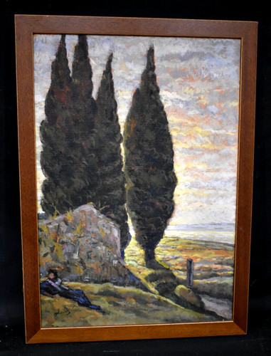Tableau huile les cyprès - huile,