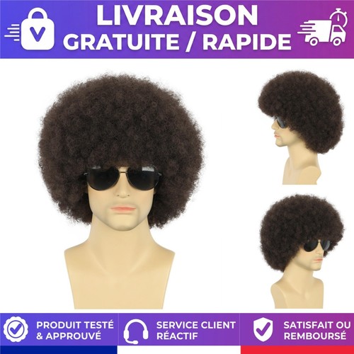 Perruque courte frisée brun