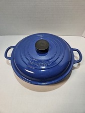 LE CREUSET 26CM BUFFET CASSEROLE DOUBLE- HANDLED POT BLUE ENAMEL AS IS