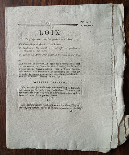 Loix sept 1792 sur les - du,