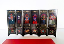 Mini Paravent chinois maquillage visage Opéra Pékin Neuf 6 panneaux repliables