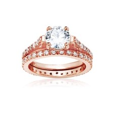 Rose or Sur Argent Mariage Bague Parure Avec AAA Zircon, Taille 8