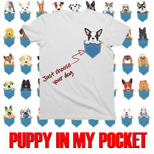 Ladies PUPPY POCKET T-Shirt Dog Themed Choose Breed Mens Womens Unisex Fit Gift