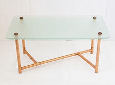1950s 1950s VINTAGE ROCKABILY 50S 50'S GLASS & BAMBOO COPPER COFFEE TABLE 