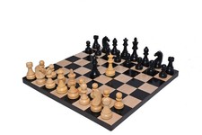 Jeu d'échecs combiné chevalier allemand pièces en bois lestées / plateau en é...