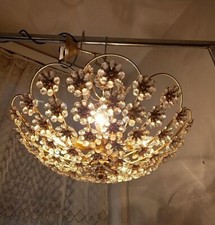 Beau Lustre Floral Chandelier 70's Spoutnik Crystal Laiton Vintage Lustre