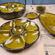 Vintage Gien Oyster Set - 6 Plates, Ravier, Ramequin and Cup