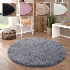 Tapis Poil Long Rond Salon Shaggy Poil Long Fausse Fourrure Moelleux Monochrome