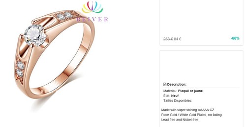 Bijoux b364a bague plaqué - bijoux,