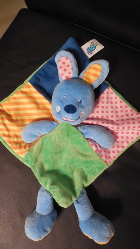 Doudou plat lapin - tilapin, bleu