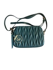 Gussaci Teal Green Vegan Leather Small Crossbody Bag 3 Sections Adjustable Charm