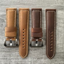 Marron Kaki Cuir Italien Bracelet Montre Pour Panerai Luminor Marina Pam 24mm