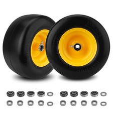 2Pcs Premium 13x6.5-6 Flat Free Tire & Wheel for Lawn Mowers & Zero Turn Mowers