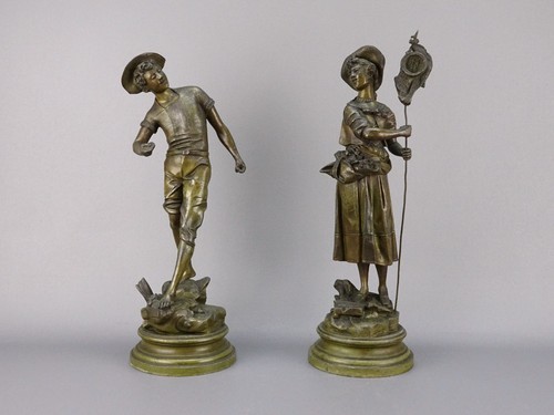 Paire statues anciennes en - anciennes,