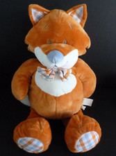 P9. DOUDOU PELUCHE NOUKIE'S GRAND RENARD ORANGE BLEU 45cm noeud carreau ET NEUF*