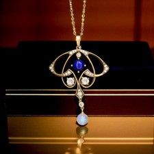Collier Pendentif Doré Lapis