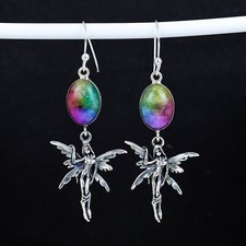 Arc-en-Ciel Solaire Quartz Pierre Précieuse Boucles 925 Argent Bijoux Pour