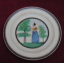 RARE MAGNIFICENT earthenware plate forges les eaux decorated woman with bouquet 19 em